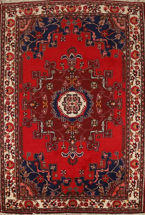 Red Geometric Wool Hamedan Persian Rug 5x6