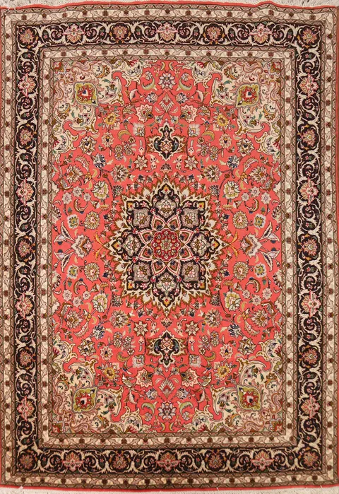 Animals Floral Wool & Silk Tabriz Persian Rug 5x7