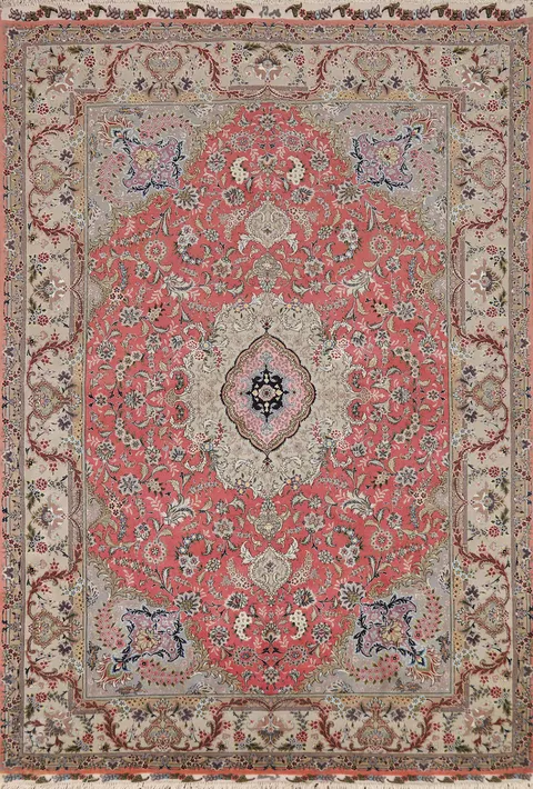Pink Wool & Silk Tabriz Persian Area Rug 5x8