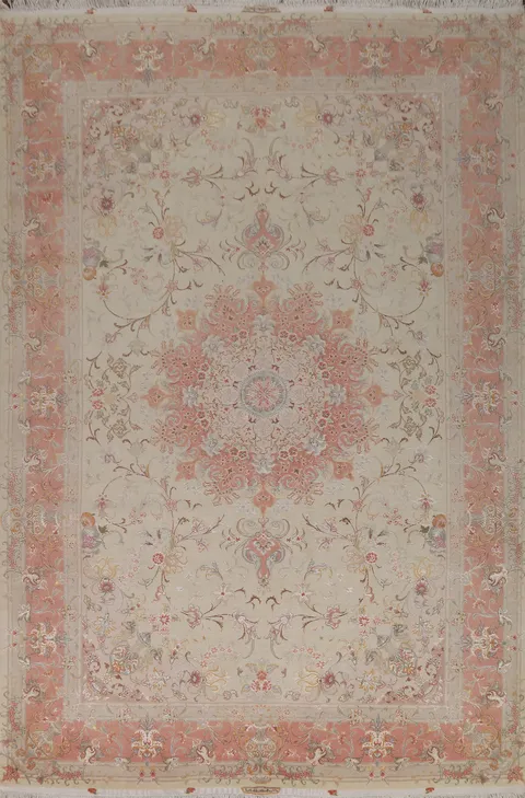 Signed Wool & Silk Tabriz Persian Area Rug 7x10