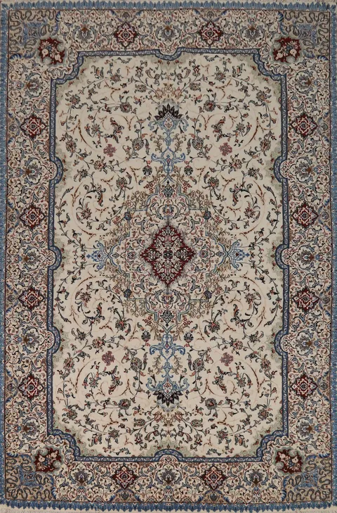 Ivory Wool Floral Nain Persian Area Rug 7x10