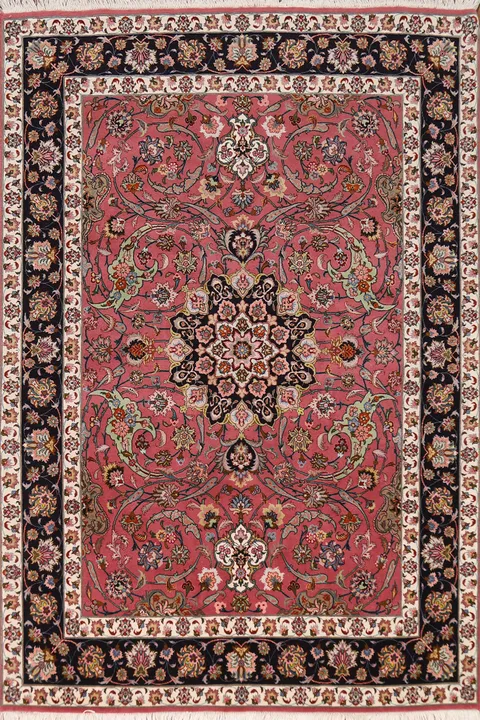 Handmade Floral Pink Tabriz Persian Rug 4x7