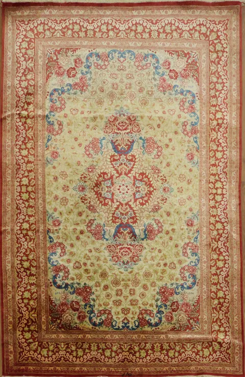 Luxurious 100% Pure Silk Qum Ghom Persian Floral Rug 3x5
