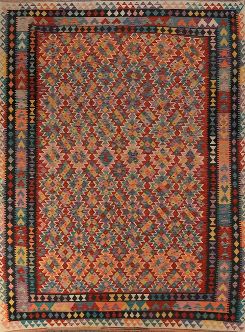 Geometric Wool Kilim Oriental Area Rug 8x11