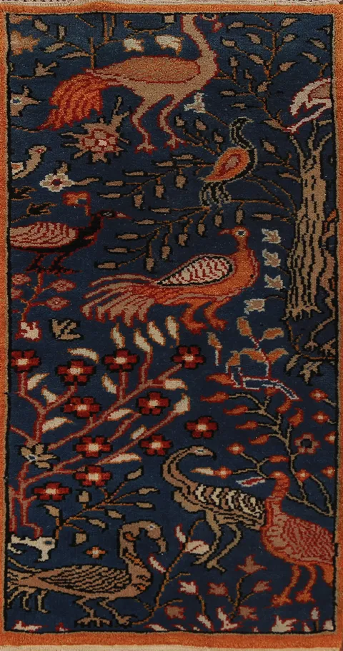 Animals Pictorial Blue Ziegler Indian Rug 3x6