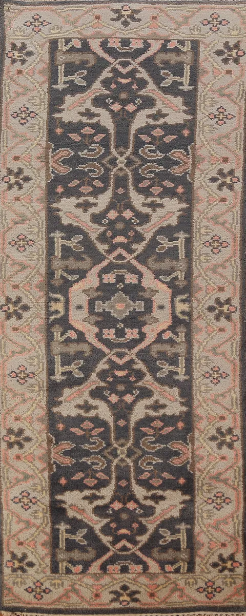 Handmade Gray Wool Oushak Indian Runner Rug 3x8