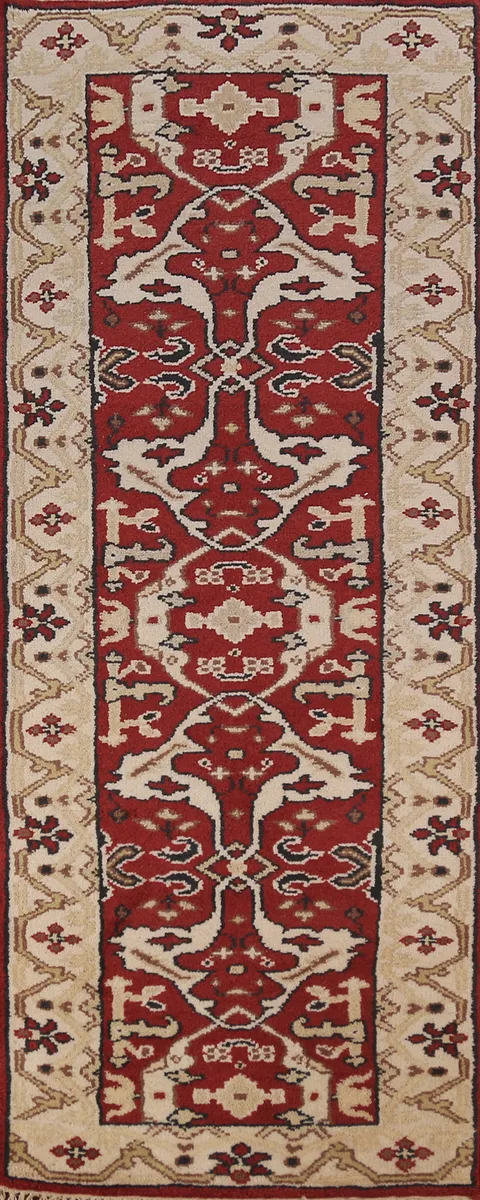 Red Wool Oushak Indian Runner Rug 3x8