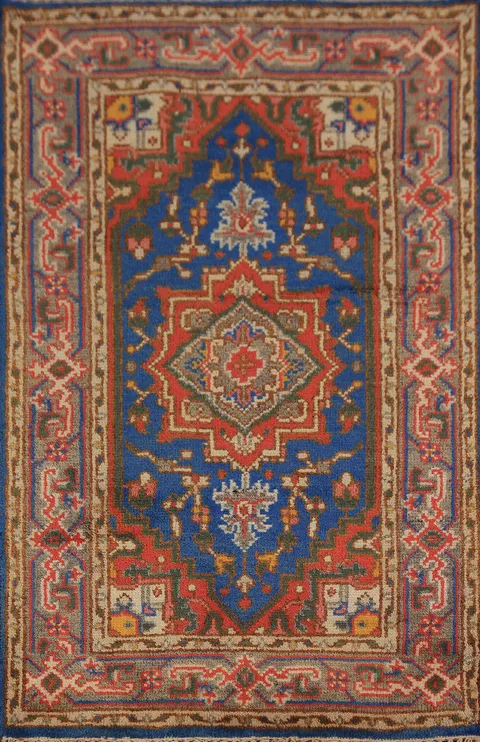 Blue Geometric Heriz Serapi Indian Foyer Rug 3x5