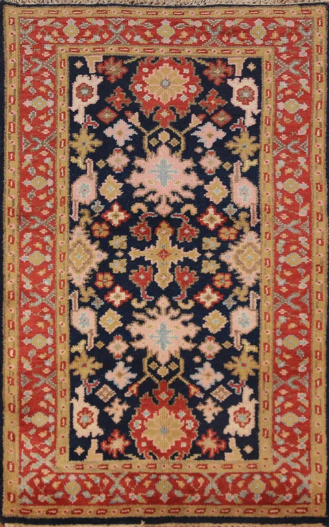 Navy Blue Wool Oushak Indian Foyer Rug 3x5