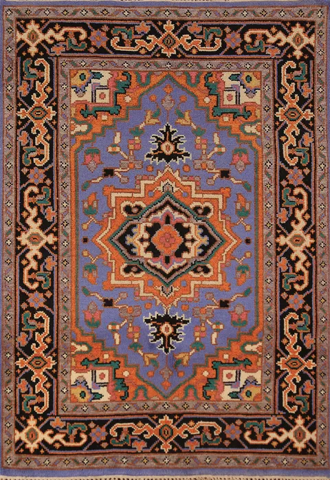 Blue Geometric Heriz Serapi Oriental Accent Rug 4x6