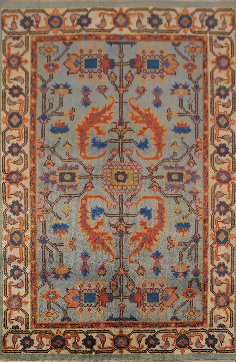 Floral Blue Oushak Oriental Accent Rug 4x6