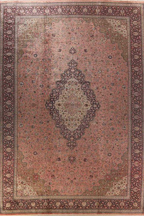 100% Silk Traditional Pink Qum Persian Large Rug 13x20