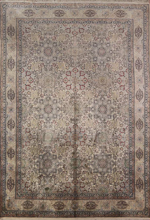 Vintage 100% Silk Handmade Nain Persian Area Rug 7x11