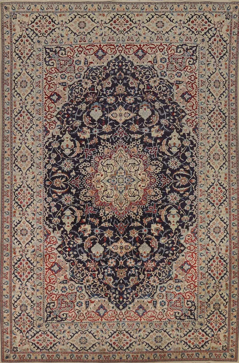Navy Blue Floral Nain Persian Area Rug 7x10