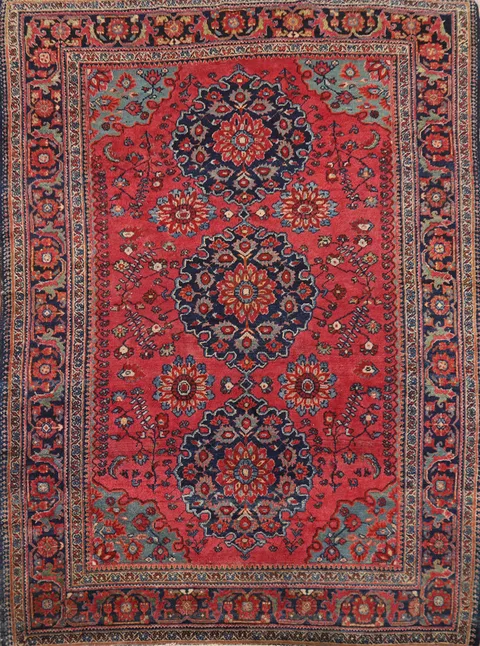 Pre-1900 Antique Vegetable Dye Sarouk Farahan Persian Rug 5x6