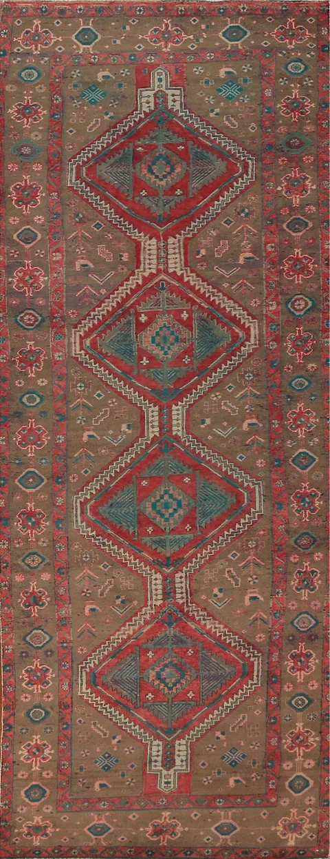 Tribal Geometric Ardebil Persian Runner Rug 4x12