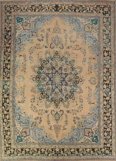 Vintage Floral Mashad Persian Area Rug 10x13