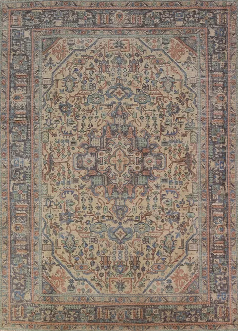 Geometric Wool Tabriz Persian Area Rug 7x9
