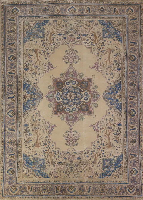Vintage Geometric Tabriz Persian Area Rug 8x11