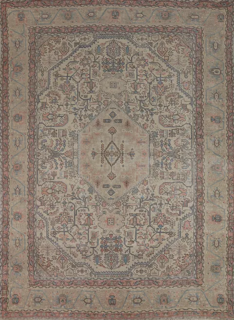 Vintage Wool Geometric Tabriz Persian Area Rug 8x11