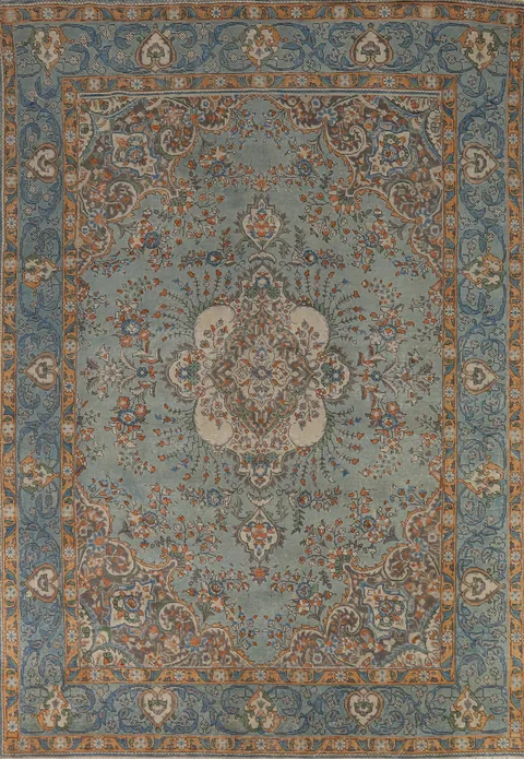 Light Blue Floral Tabriz Persian Area Rug 8x11