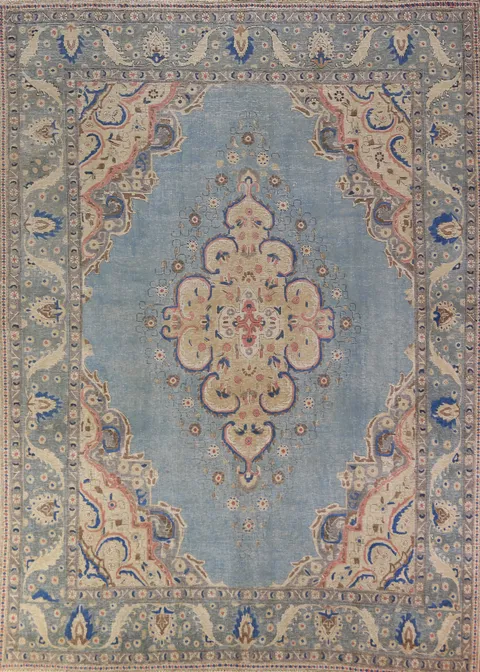 Light Blue Medallion Tabriz Persian Area Rug 8x11