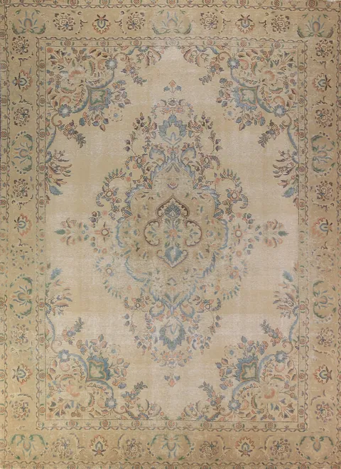 Vintage Wool Floral Tabriz Persian Area Rug 10x13