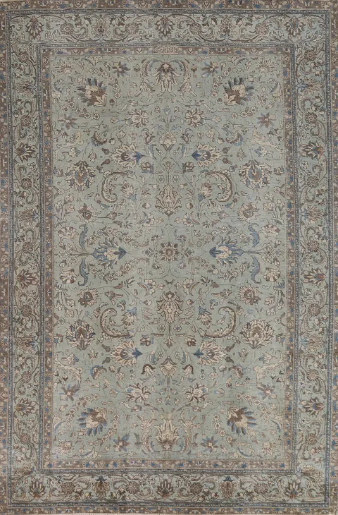 Handmade Blue Floral Tabriz Persian Area Rug 7x11