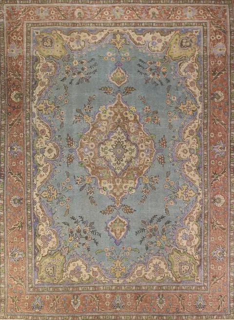 Light Blue Medallion Tabriz Persian Area Rug 9x13