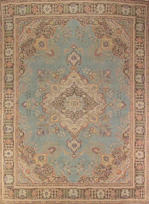 Light Blue Medallion Tabriz Persian Area Rug 10x13