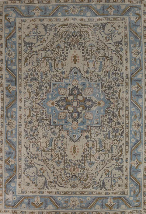 Geometric Wool Tabriz Persian Area Rug 7x10