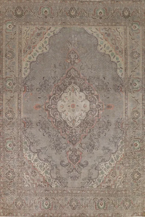 Gray Geometric Tabriz Persian Area Rug 9x13