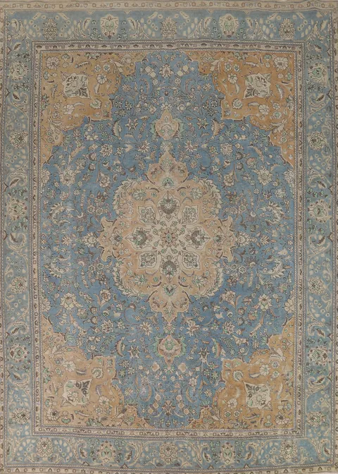 Blue Floral Medallion Tabriz Persian Area Rug 10x13