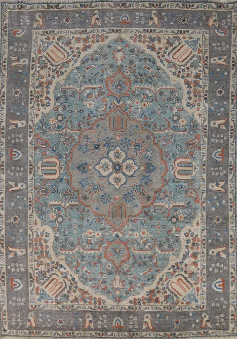Blue Geometric Tabriz Persian Area Rug 6x9