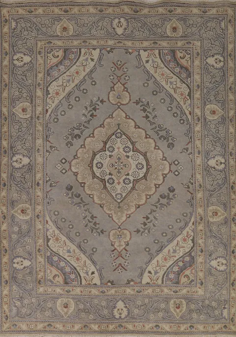 Gray Wool Medallion Tabriz Persian Area Rug 6x9