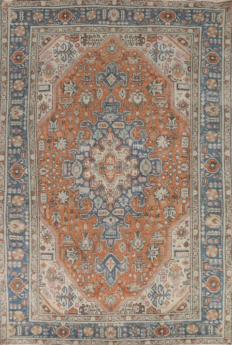 Orange Geometric Tabriz Persian Area Rug 6x10