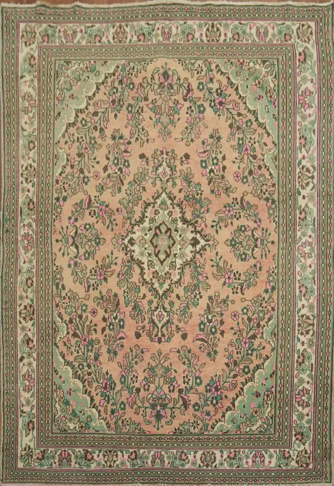 Vintage Coral and Pink Hamedan Persian Area Rug 7x10