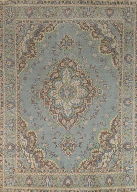 Light Blue Medallion Tabriz Persian Area Rug 10x13