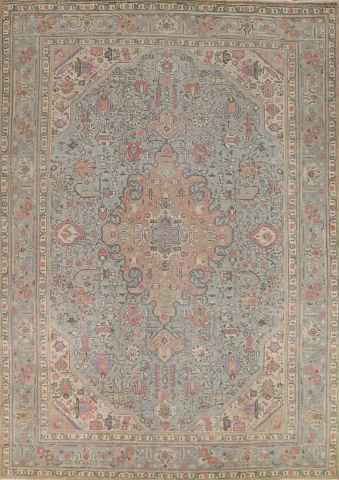Geometric Blue Tabriz Persian Area Rug 8x11
