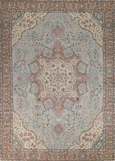 Light Blue Floral Tabriz Persian Area Rug 10x13