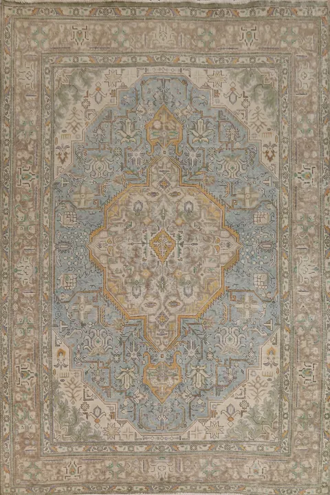 Geometric Blue Tabriz Persian Area Rug 7x10