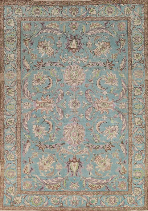 All-Over Blue Floral Tabriz Persian Area Rug 7x10