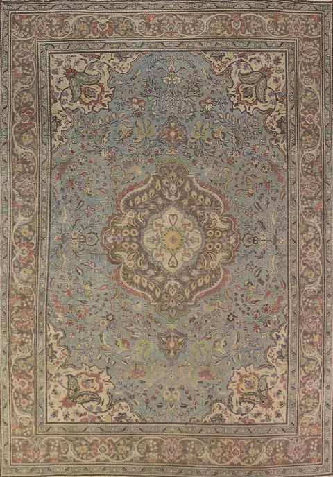Blue Floral Medallion Tabriz Persian Area Rug 9x12