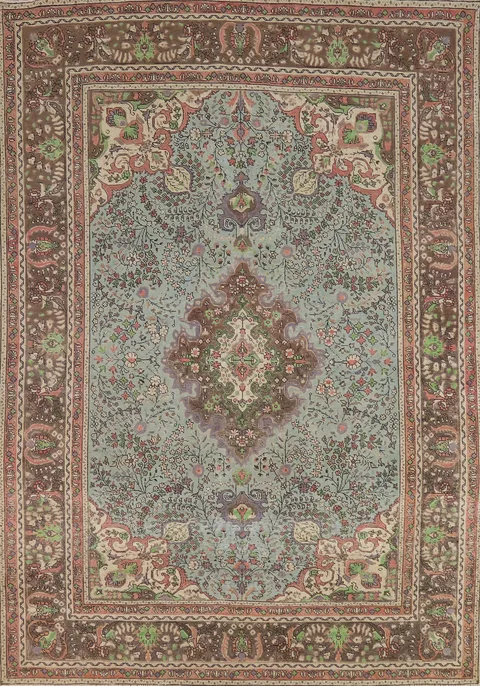 Handmade Blue Floral Tabriz Persian Area Rug 7x10