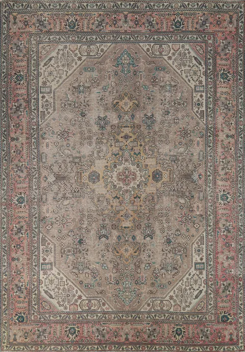 Brown Geometric Tabriz Persian Area Rug 8x11