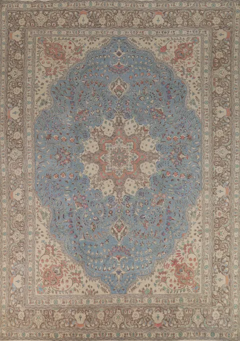 Light Blue Floral Tabriz Persian Area Rug 10x12