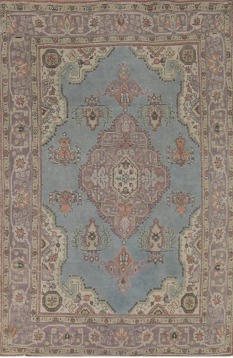 Blue Geometric Tabriz Persian Area Rug 7x10