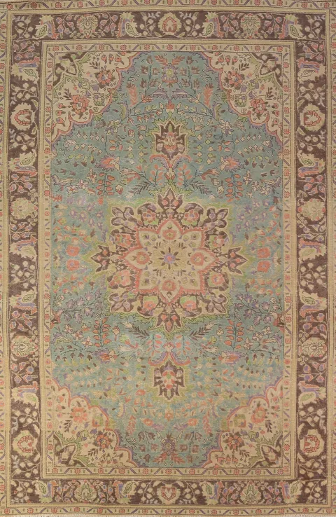 Vintage Blue Floral Tabriz Persian Area Rug 7x10
