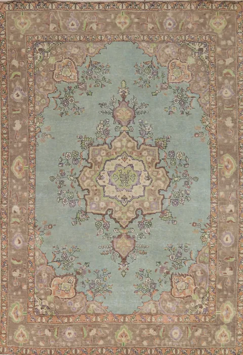Aqua Blue Handmade Tabriz Persian Area Rug 7x10