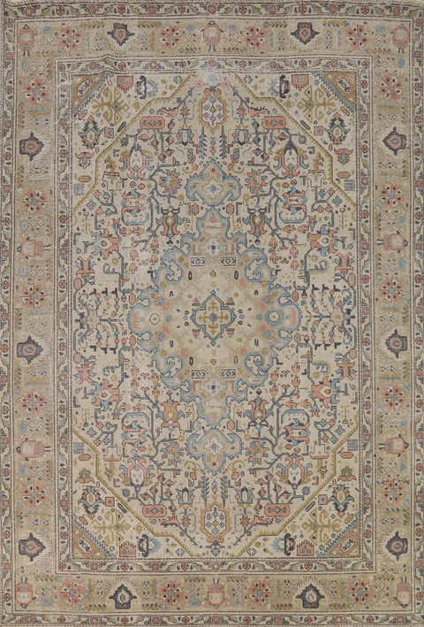 Geometric Wool Tabriz Persian Area Rug 7x9